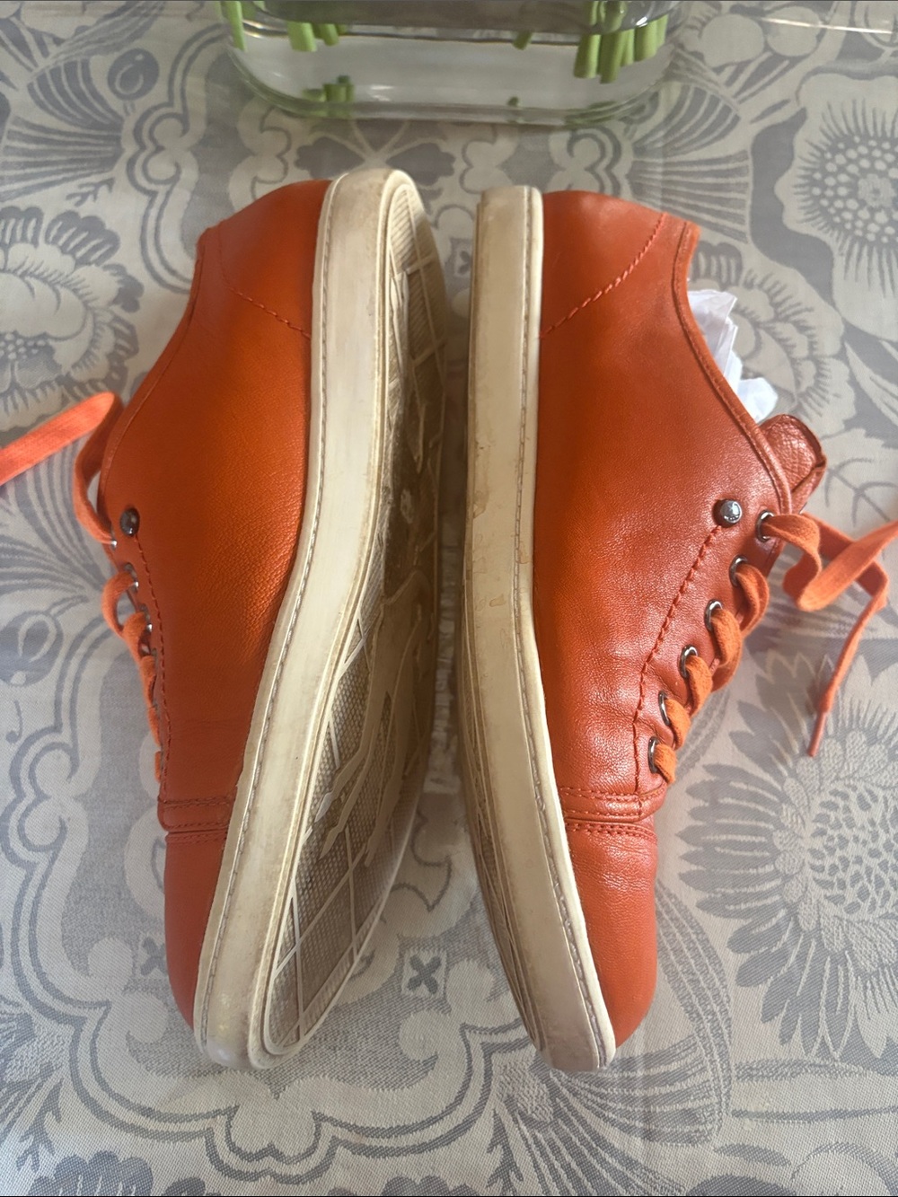 Longchamp Orange Leather Low-Top Court Shoe - Picture 3 of 12